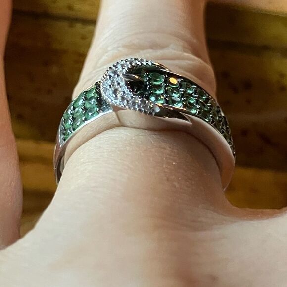 Natural Tsavorite Garnet Sterling Silver Buckle Ring Size 6 - Picture 2 of 9